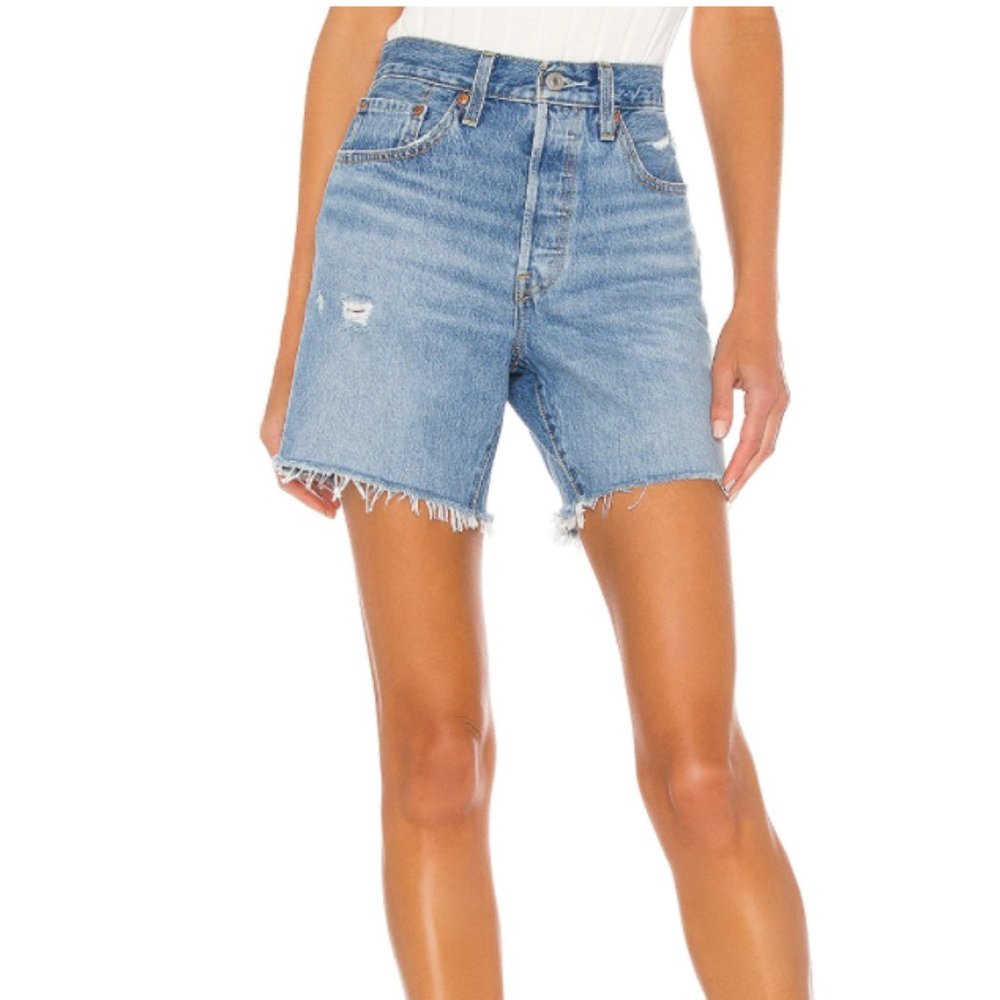 Levi's 501 Mid Thigh Short in Luxor Street Raw Hem